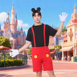 Moerstar Halloween Cosplay Children Mouse Costume Clothing Rat Disguise Full Body Suit Black Mouse Costume Christmas Party Cute Photography Stage Costume with Mouse Ears 6-Piece Set (Mouse, 2XL)
