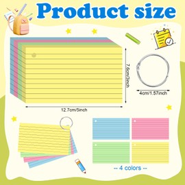 YAGUAO Colored Index Cards 3x5 Inches Flash Cards with Ring Lined Flashcards Note Cards for Studying, 200 Count