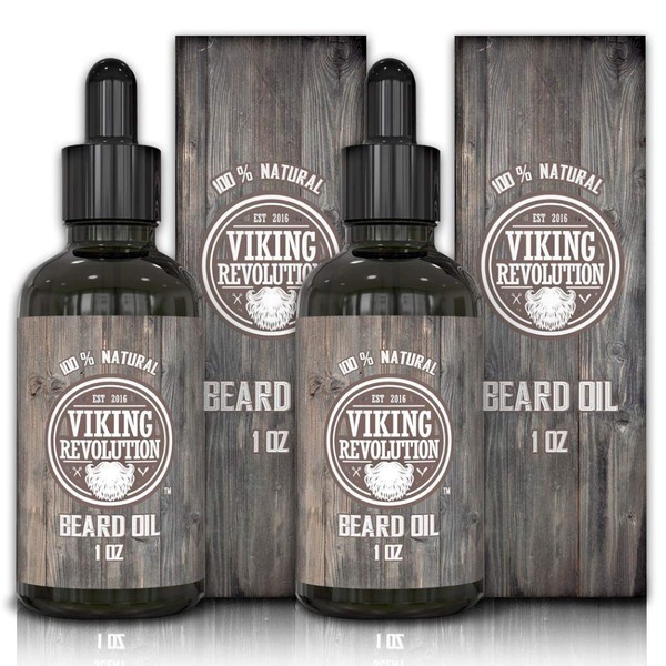 Viking Revolution Beard Oil Conditioner - All Natural Unscented Organic Argan & Jojoba Oils – Softens, Smooths & Strengthens Beard Growth – Grooming Beard and Mustache Maintenance Treatment, 2 Pack