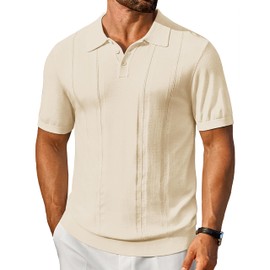 Cotrasen Mens Short Sleeve Knit Polo Shirts Casual Collared Shirts Regular Fit Polo Shirts Summer Golf Polo Light Apricot XXL