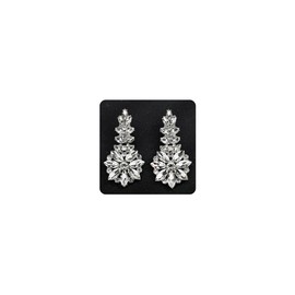 Jumwrit Rhinestone Cluster Earrings Wedding Flower Leaf Drop Dangle Earrings Statement Vintage Big Round Circle Earrings Iridescent Bridal Floral Chandelier Earrings Jewelry for Women Girls(Silver)