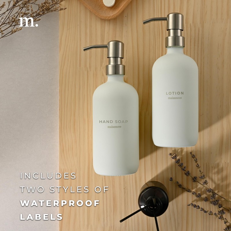 MaisoNovo Soap Dispenser 2-Piece Set | 16.9oz White Bottles with