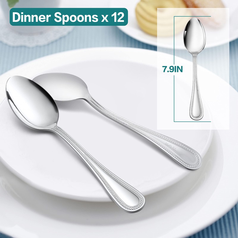 Dinner Spoons Set of 12, E-far Stainless Steel Spoons Silverware