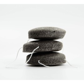 Konjac Sponge (Pack of 3), 100% Natural Face Exfoliating Cleansing Sponge - Face Sponge Puff, Face Scrub Face Washer for Stained Skin - Activated Carbon Sponge