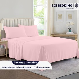 SGI 100% American Supima Cotton 800 Thread Count Queen Sheet Set – Luxury Sateen Weave, Ultra Soft, Breathable & Durable 4-Piece Bedding Set, Deep Pocket 15” Fitted – Hotel-Quality Blush Sheets