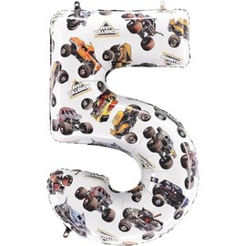 Toyland® 26" (66cm) Monster Jam™ Number 5 Foil Balloon - Large Monster Truck Birthday Balloon - Party Decoration, Air or Helium, Self Sealing