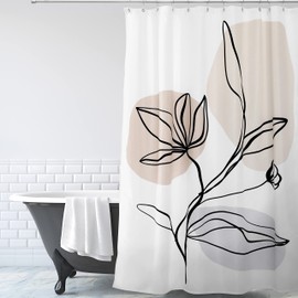 Shaina Flower Abstract Shower Curtain 72 x 72 - Boho and Minimalist Art - Waterproof Fabric - for Any Modern Bathroom- Beautiful Shower Curtain Hooks Included
