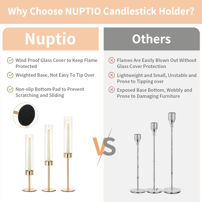 NUPTIO Hurricane Candle Holder for Candlestick: 6 Pcs Gold Taper