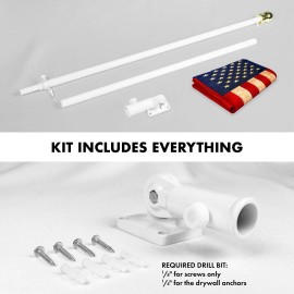 UD_G128 Combo Pack: 5 Ft Tangle Free Aluminum Spinning Flagpole (White) & USA Tea-Stained Flag 2x3 Ft, ToughWeave Pro Series Emb