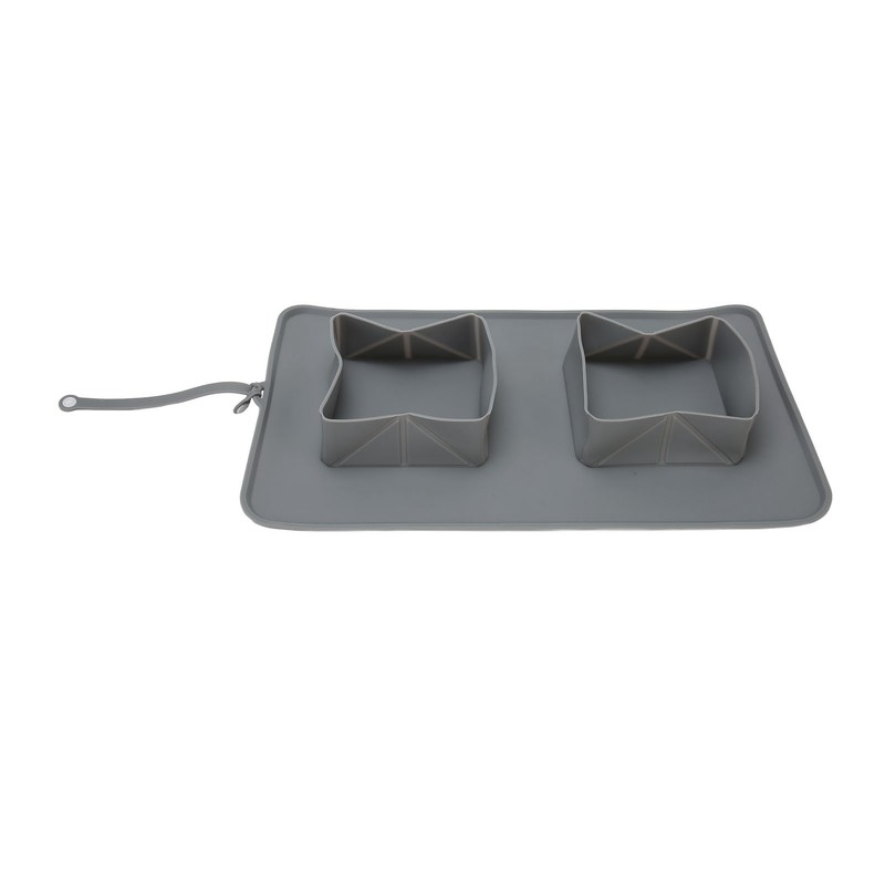 Silicone Double Bowl Dog Mat Foldable Anti Slip Pet Food