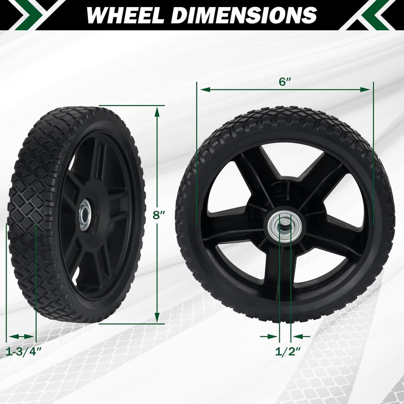 CheeMuii 8 Inch Lawn Mower Wheels 2 Pack 8" Push