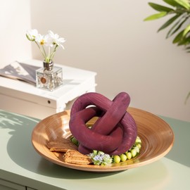 Wood Knot Chain Link Decor - 3 Link Boho Wooden Hand Carved Decorative Wooden Links Knots for Coffee Table Entryway Modern Farmhouse Shelf Decoration (Wine)