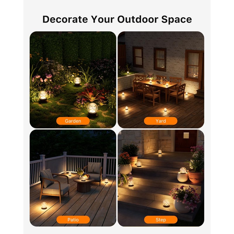 4 Pack Warm White Solar Powered Cracked Glass Globe LED