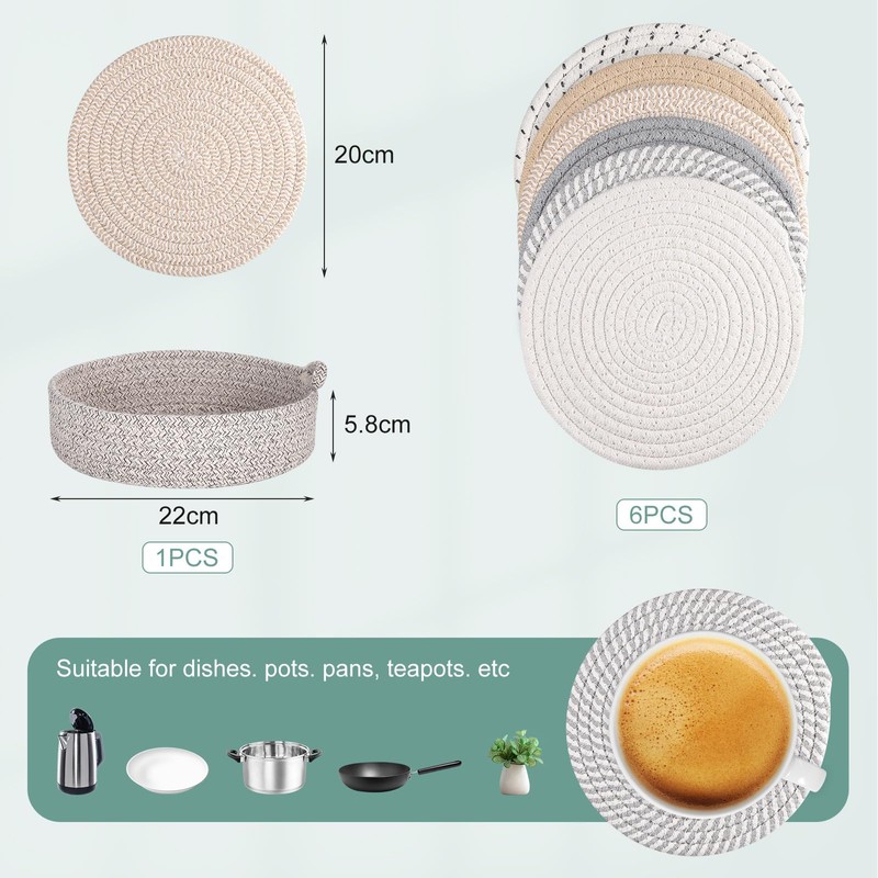 Kyrio 6PCS Heat Resistant Pot Holders Hot Plate Mats Handmade