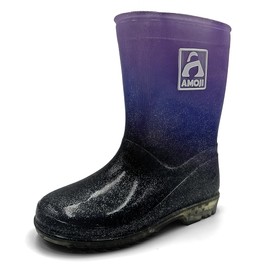 Amoji HL2104 Kids' Rain Shoes, Rainbow Color, Reflector Included, Middle Length, HL2104-Black/Purple, 19.0 cm