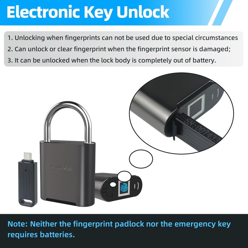 KENRONE Fingerprint Padlock, Biometric Padlock, Smart Padlock with Emergency Key,