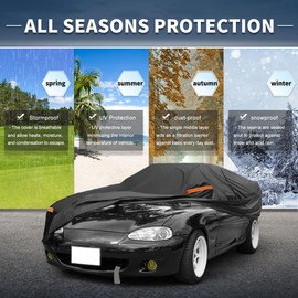 X AUTOHAUX Car Cover Outdoor Waterproof Sun Rain Snow Hail Protection with Left Side Door Zipper 210D-PU for Mazda MX-5 Miata
