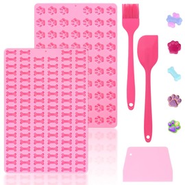 Encuryna 2 Stück Backmatte Hundekekse Mini, Silikon Formen für hundeleckerli, Leckerli Backmatte für Hunde, Silikonmatte Backform mit Backpinsel für DIY Hundeleckerlies, Kekse, Leckerlis, Pralinen