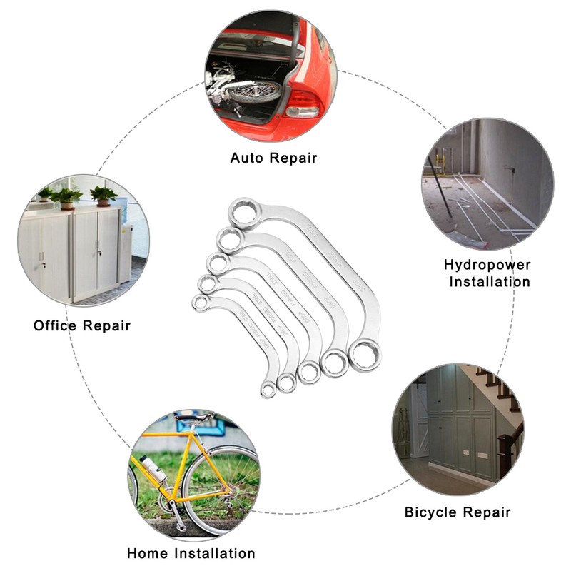 5pcs 8-22mm Metric Wrench Kit Half Moon Double Ended Chrome