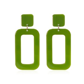 YUNXI 70s Vintage Minimalist Multicolor Acrylic Geometric Square Hollow Drop Dangle Neon Earrings Retro 80s Party Costume Accessory Jewelry for Women With Box (Green)