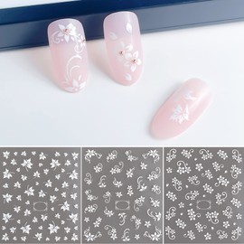White Flower Nail Art Decal Stickers for Women Fingernails Acrylic Nails Designs and Nail Decoration Self Adhesive Floret Nail Stickers for Nails Decor (Pack of 6)