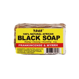 TAHA African Black Soap Bar, Organic & 100% Natural, Soothing & Moisturizing, Healthy Cleansing – Great for Blemishes, Acne, Dry Scalp, and More, Natural Scent, 5 Oz (Frankincense & Myrrh, Pack of 1)