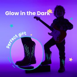 Boys Cowboy Boots Toddler Girls Cowgirl Boots Glow In The Dark Little Big Kid Western Glitter Mid Calf Embroidered Pull On Low Heel All Seasons Unisex-Child Comfortable Party Birthday Dress Up Dance 9