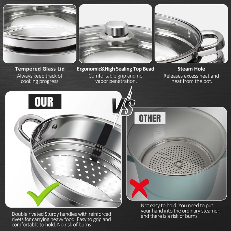 AuFranc® 5 Quart Steamer for Cooking - Stainless Steel Steam