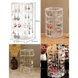 360 Rotating Earring Holder, Acrylic 4 Tiers Jewelry Organizer Rack Display Classic Stand,156 Holes and 160 Grooves Clear Jewelry Earring Rack, Detachable Necklace Bracelet Tree Tower (Clear1)