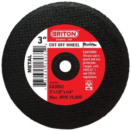 Griton CA3082 Arbor Industrial Cut Off Wheel for Metal, 1/4" Hole Diameter, 3" Diameter, 1/8" Width (Pack of 25)