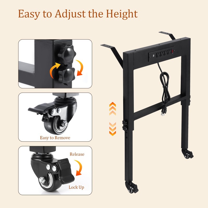Adjustable Height Workbench Legs with 4 Metal Wheels, Sturdy Industrial