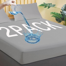 Waterproof Mattress Protector Twin Size, 2 Pack Breathable Mattress Cover, Fitted Deep Pocket Mattress Pad Cover Stretches up to 21 Inches, Soft Noiseless Bed Cover