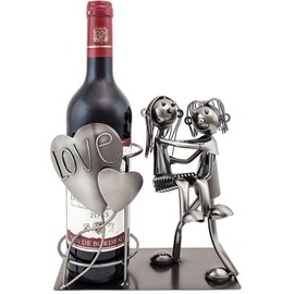 BRUBAKER Bottle Holder Lovers with Hearts Metal Sculpture
