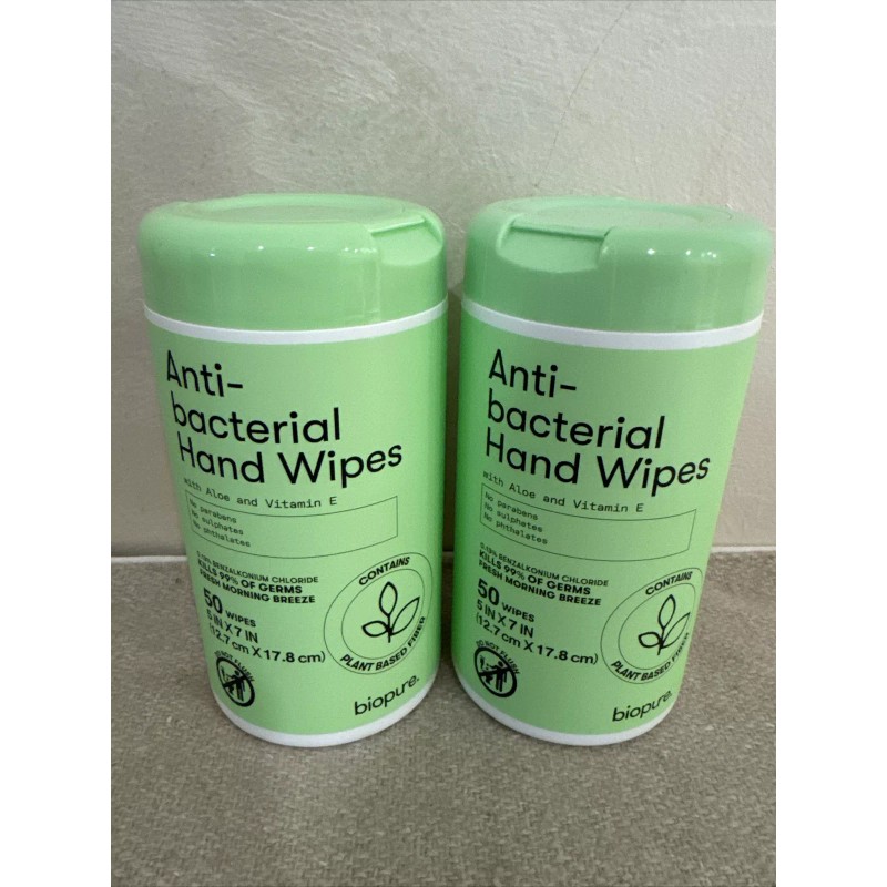 Biopure Antibacterial Hand Wipes With Aloe and Vitamin E Formula