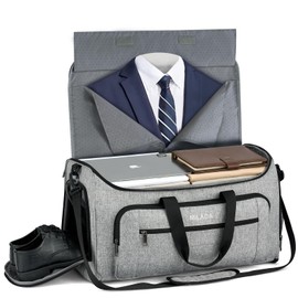 MILADA Garment Bag for Travel Suit Bag Travel Large Duffel Bag 2 in 1 Hanging Carry on Luggage Bag Foldable Travel Bag with Shoe Pouch for Men Women, Light Grey