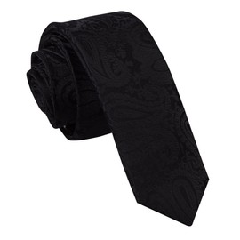 DQT Paisley Floral Patterned Wedding Skinny Neck Tie for Men in Black