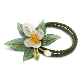 SHE'S FREE STYLE JUST FOR YOU Handmade Van Gogh Rose Embroidery hair ties no damage, hand-embroidery floral hair bands for women's hair, Romantic Double-Strand Ponytail Holder