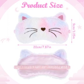 YUXIANLB Plush Sleep Eye Mask for Kids, Cute Rainbow Sleeping Eye Cover Cat Bunny Blindfold Sleep Masks for Kids, Sleeping Eye Shade Soft Funny Sleepover Stuff for Girls Kids Adult Travel Nap (2 Pack)