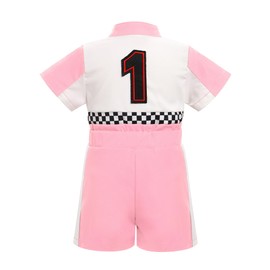 FYMNSI Baby Girls Boys Racing Suit 1st First Birthday Outfit Toddler Car Driver Coveralls Fast One Year Old Party Photoshoot One-piece Short Sleeve Zip Jumpsuit Romper Bodysuit Overall Pink 9-12M