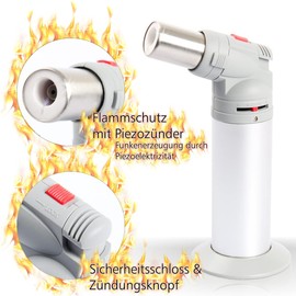 Stimo 2-in-1 Flame Burner + 6 x Bowls Diameter 9 cm Ceramic Oven Safe Gas Kitchen Burner Cream Brulee Dessert Bowl Pasties Tapas Soufflé Casserole Moulds (Set of 6), White