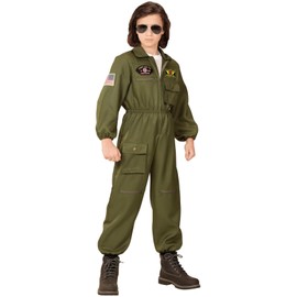 MIMIKRY Children's Costume Fighter Jet Pilot Green Fighter Pilot Jumpsuit Jet Pilot Fighter Pilot Aviator Army Size 128-5 to 7 Years