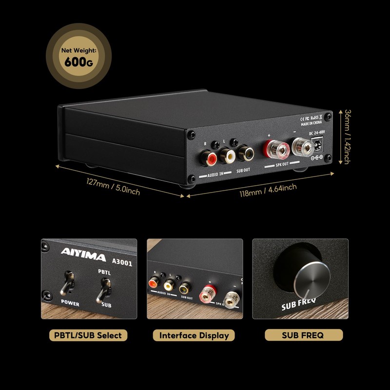 AIYIMA A3001 Mini Stereo Amp 300W Subwoofer Amplifier TPA3255 Class