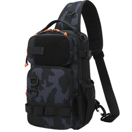 Chardime Fishing Sling Pack with multiple pockets, waterproof fishing Backpack with adjustable straps for anglers - Versatile small fishing backpack(black camouflage)