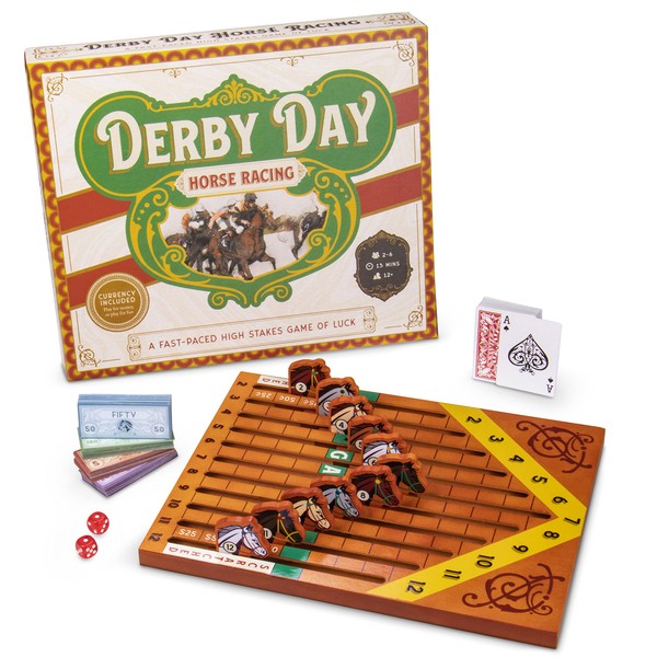 Brybelly Derby Day | Horse Racing Board Game | Family and Adult Vintage Race Game Great for Parties and Low-Stakes Gambling | Includes Game Board, Deck of Cards, Pair of Dice and Paper Currency