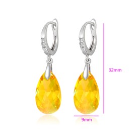 XUPING Dangle Drop Earrings for Women Silver Teardrop Dangling Crystal Small Huggie Cubic Zirconia Hypoallergenic Trendy Earring Jewelry(Yellow）, Cubic Zirconia, crystal