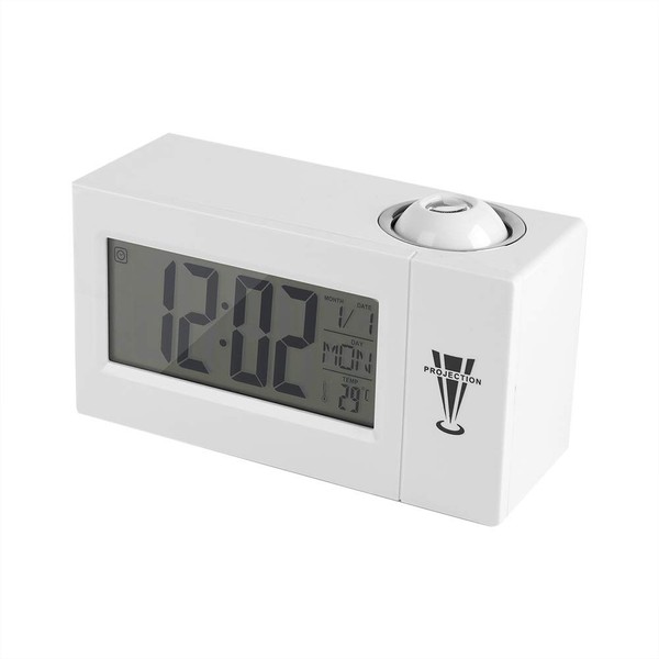 MAGT Projection Clock White Projection Clock LCD Display Sound Control Ceiling Projection Clock Alarm Snooze Date Temperature Display (White)