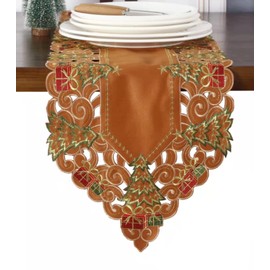 GRANDDECO Christmas Holiday Table Runner with Small Embroidered Christmas Holiday Holly Tree Festive Winter Table Runner for Family Christmas Dinner Party Table Decoration 13X54 inches