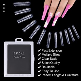 siyuwuro 120Pcs Tapered Square Nail Dual Forms, 60Pcs 5 Shapes French Silicone Nail Tip Stickers Set for Poly Gel Extension Nails Resuable Full Cover 12 Sizes Fake Nail Forms Models with Scale