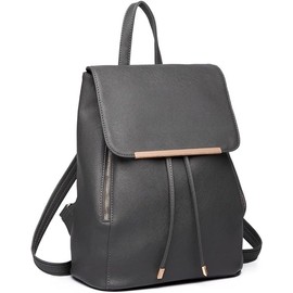 Miss Lulu Women's Small Waterproof Backpack City Backpack Women Modern Backpack Women's PU Leather for Travel Work School, gray, Casual