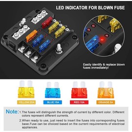 Geloo 6 Compartment Fuse Holder, Fuse Box Car Standard Car Fuses, Car Fuse Box with LED Display, Protective Cover for Car, Boat, Marine, Truck, SUV, Yacht, RV